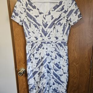 Kay Unger Navy and White Patterned Midi Dress